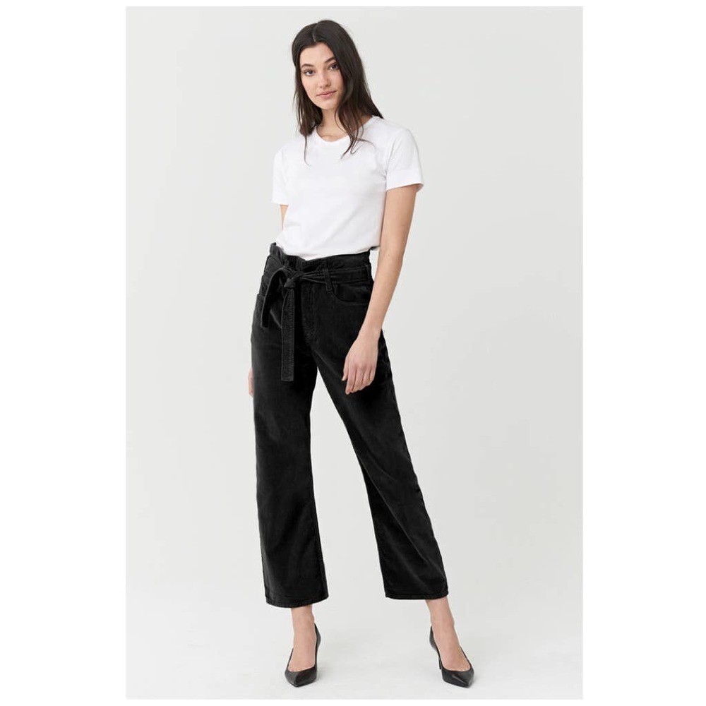 3x1 Kelly Paperbag Jean Belted Velvet Wide Leg Crop, Black